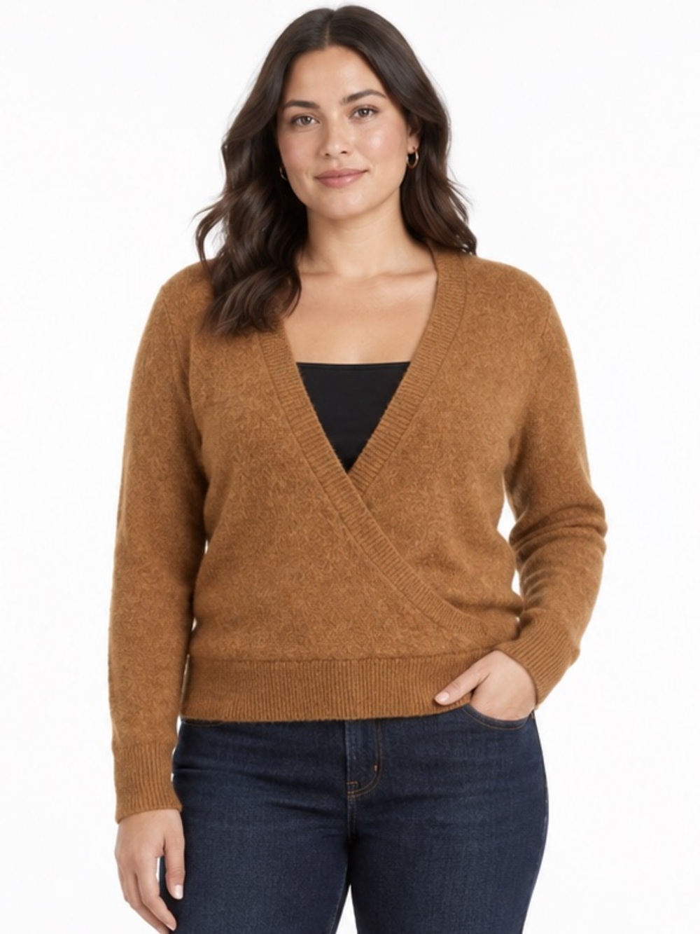 Madewell Wrap-Front Pullover Sweater Coziest Yarn Alpaca Wool Camel Small